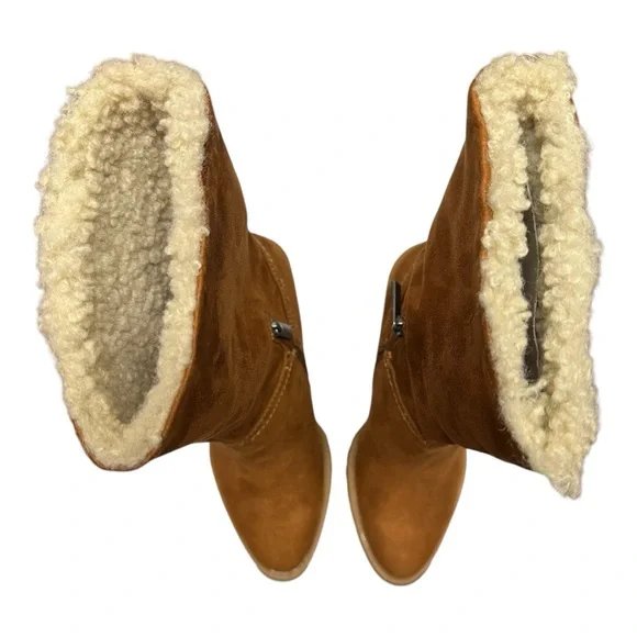 Women’s Size 7 New in Box Stacey Shearling Fold Over Stacked Heel Brown Boot - Picture 8 of 10